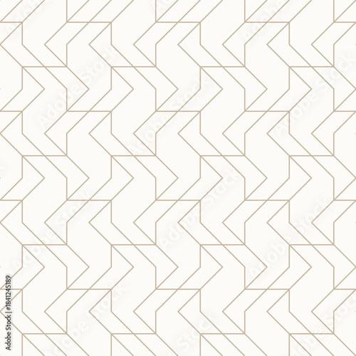 Thin golden brown outlines on light beige background, seamless geometric linear pattern. Perfect for wallpapers, textiles, packaging, wrapping paper, gold line texture