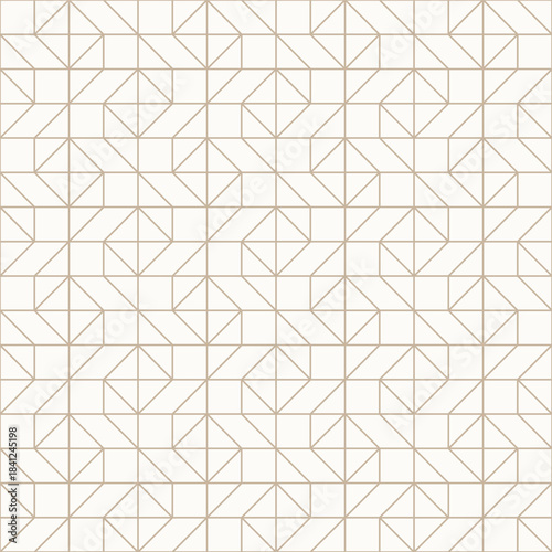 Thin golden brown outlines on light beige background, seamless geometric linear pattern. Perfect for wallpapers, textiles, packaging, wrapping paper, gold line texture