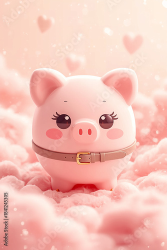 Kawaii Chibi Piggy Bank with Tiny Belt