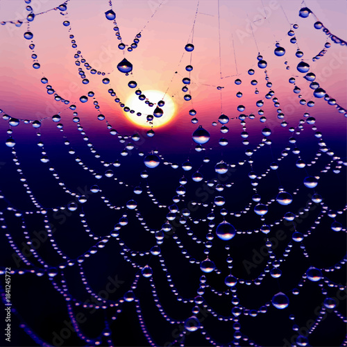 Spider Web with Dew Drops on Gradient Background.eps