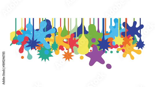 Colorful Splashes of Creativity: A vibrant arrangement of colorful paint splatters and shapes, suspended playfully, bursting with energy and artistic expression.