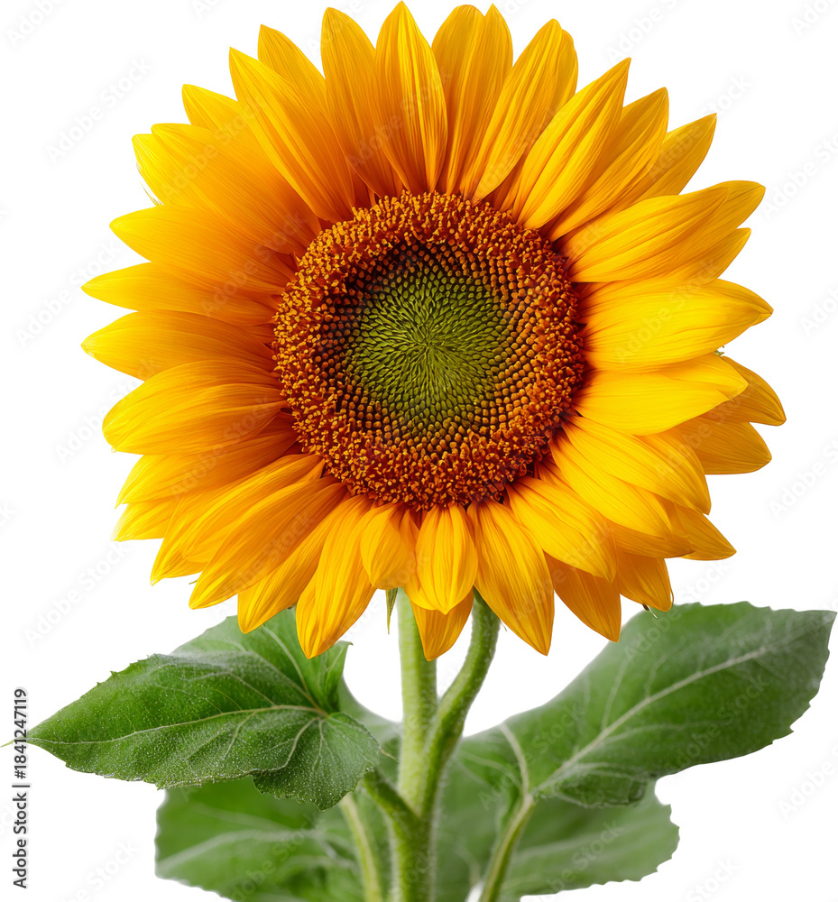 Fototapeta premium vivid sunflower bloom isolated on clean white or transparent backdrop