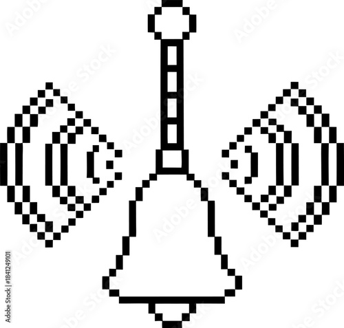 Ringing bell notification icon in pixel art with sound waves on transparent background for alerts and reminders