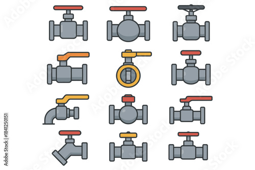 Various types of valves illustrated in grid layout.