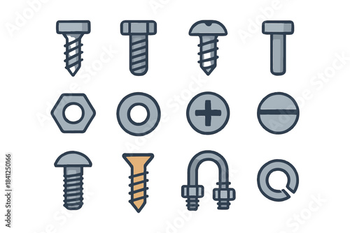 Assorted screws, bolts, and fasteners illustration.