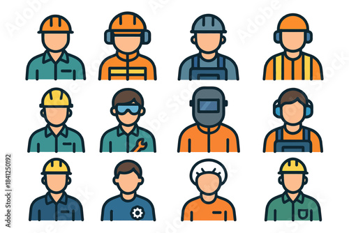 Various occupation icons featuring diverse professions and safety gear.