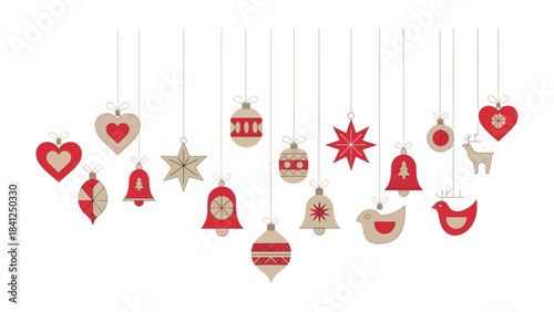 Festive Decorations: An array of charming ornaments, suspended from delicate strings, bringing a warm, festive feeling of holiday spirit and joyful anticipation of winter.