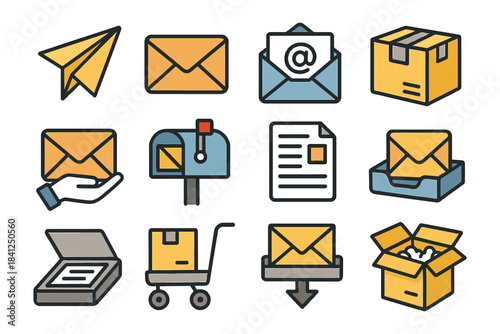 Mail and package delivery icons set.