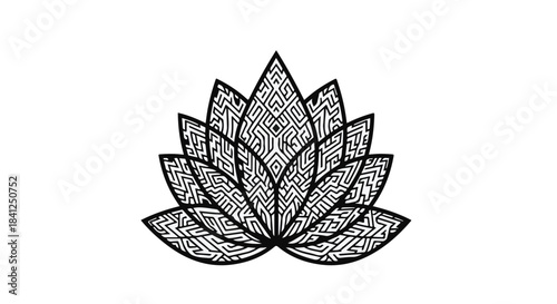 Intricate black and white mandala lotus flower design symbolizing peace and spirituality