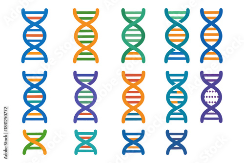 Colorful dna helix variations: genetic diversity and molecular structure.