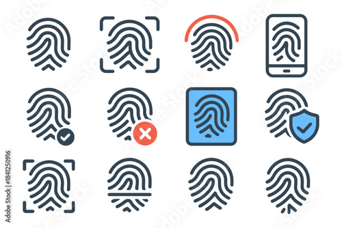 Collection of fingerprint icons symbolizing security and identification concepts.