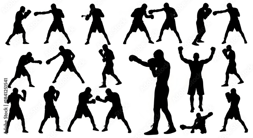 Fototapeta premium Dynamic display of boxing silhouettes showcasing movement and fighting stances