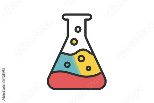 Flask with Colorful Liquids. Line style icon of a laboratory flask with colorful liquids inside, representing congener retention