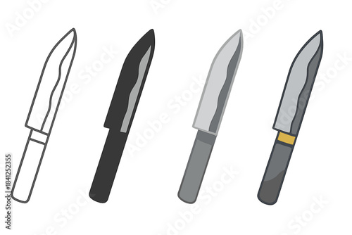 Stylized Metal Blade Icons. Metal blade with visible heat treat line along the edge, minimal vector icon, first in line style with
