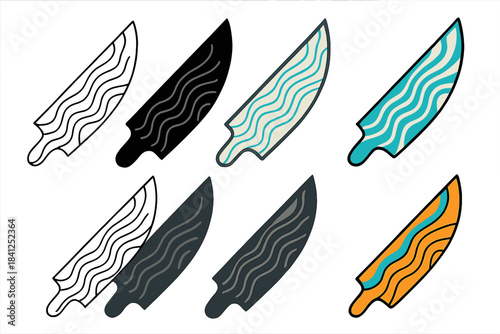Stylized Damascus Blade. Close-up of swirling Damascus steel blade texture with wavy lines, minimal vector icon, first in line