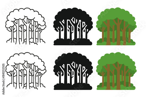 Abstract Beech Forest Layers. Dense beech mast forest with layered tree trunks and canopy depth, abstract minimal vector