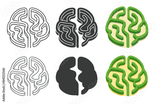 Neural Garden Silhouettes. Simplified silhouette of brain-shaped garden layout, pathways forming neural connections filled with
