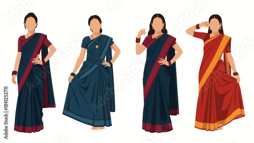 Stunning collection of diverse women modeling traditional Indian sarees in various draping styles and vibrant colors
