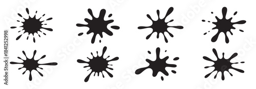 Black ink splash liquid drop set, blot and stain abstract shape collection, splat element