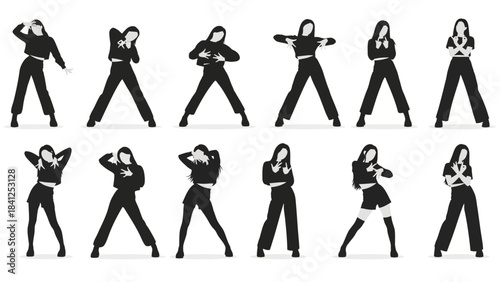 Dynamic female dancer silhouettes showcasing energetic choreography and modern fashion for creative projects