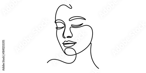 Minimalist continuous line drawing of a womans face with closed eyes