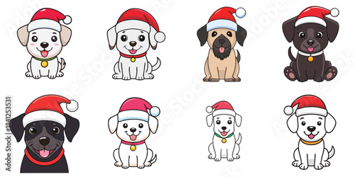Multiple dogs dressed as Santa Claus vector illustration