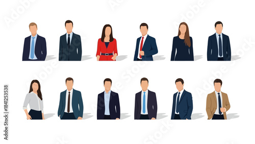 Diverse professional team avatars featuring modern business people in sharp corporate attire ready for collaboration