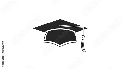 Black graduation cap illustration on white background