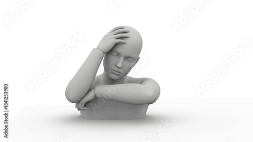 A 3D rendering of a person with a concerned expression