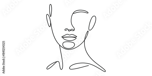 Minimalist continuous line art drawing of a womans face