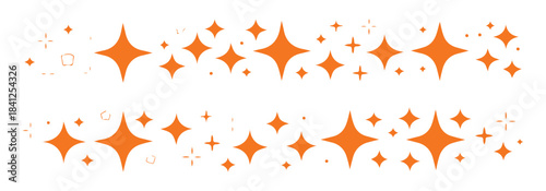 Sparkle vector set with orange glitter effect, glowing light bursts, and shimmering elements