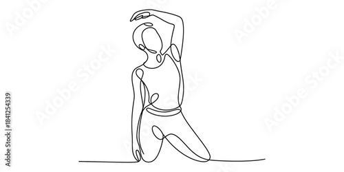 One line drawing of person doing side stretch yoga pose