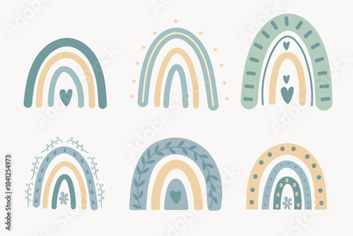 Soft sage boho rainbow set. Calm earthy for nursery art and invitations