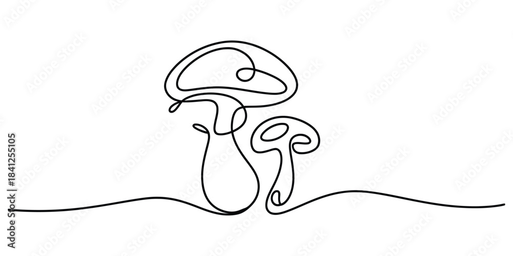 Obraz premium Two mushrooms in continuous line art style on