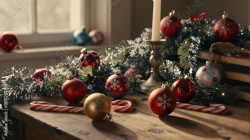 Christmas Decoration Still Life with Books and Garland