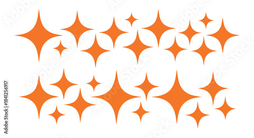 Orange glowing starburst or sparkle elements in various sizes on white background