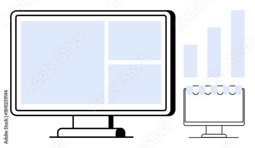 Data analytics concept. Data visualization tools, monitors, and graphs facilitate business decision-making. Data helps optimize processes and unveil actionable insights. For business, analysis