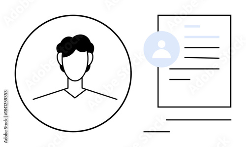 Identity verification, profile management, digital security, personal information, online profiles, user recognition. Line-drawn person beside a document-thumbs up symbol. Identity verification