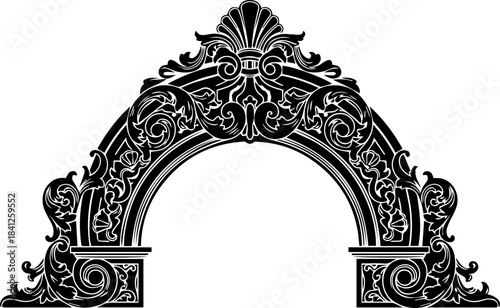 Stunning ornate archway with intricate details, perfect for elegant designs, invitations, or classical themes, originally created as a scalable vector graphic