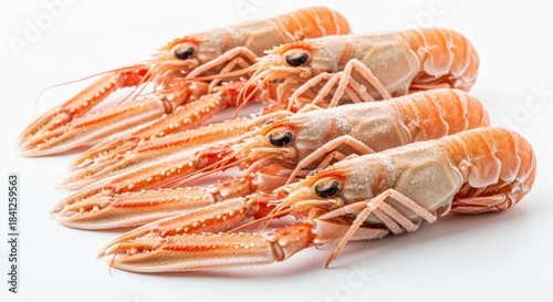 Exquisite langoustines on pristine white surface reveal seafood delicacy with elegant arrangement