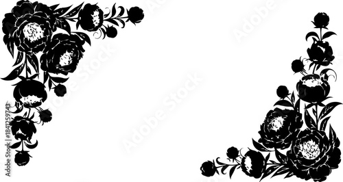 Elegant floral corner accents with blooming peonies for invitations, stationery, and design projects; romantic, classic, and versatile vector elements