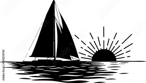 Sailboat gliding on calm waters at sunset, a serene nautical adventure evoking freedom and tranquility, perfect for travel, leisure, and coastal themes