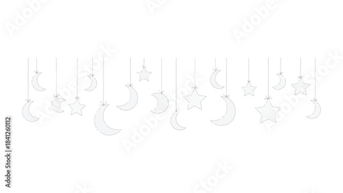 Celestial Garland: Delicate crescent moons and stars hang in a graceful row, creating a soft, enchanting ambiance. 
