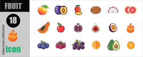  Fruit Icon Set Collection 18 Colorful 3D Vector Illustrations Fresh Tropical Healthy Food Organic Symbols
