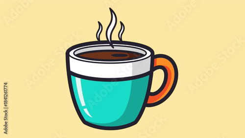 Illustration of a Steaming Cup of Coffee with Orange Handle.