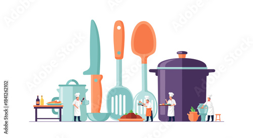 Chefs preparing delicious meals with kitchenware, perfect for culinary blogs, restaurant marketing, or food industry promotions