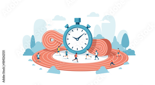 Runners sprinting to beat the clock on a track, embracing fitness and pushing limits for personal achievement and athletic excellence, motivation and speed