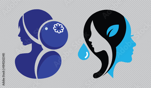 Принти на полотні A happy blue-eyed woman silhouette with colorful vector illustration hair charac