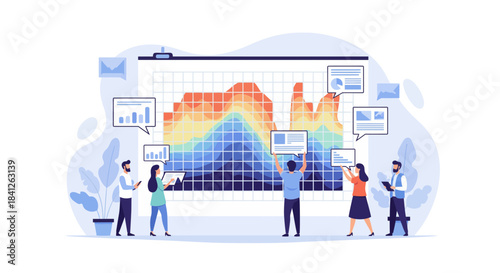 Dynamic team collaborating on data analysis for business growth and success, reviewing charts and graphs, fostering innovation and strategic planning