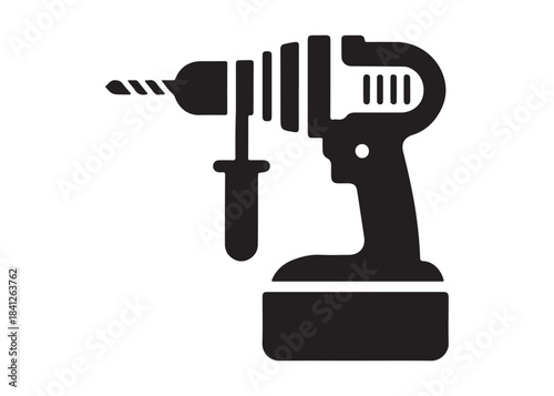 drill machine logo silhouette vector, power drill silhouette vector illustration, construction tool logo silhouette, drilling machine logo silhouettes vector on white background